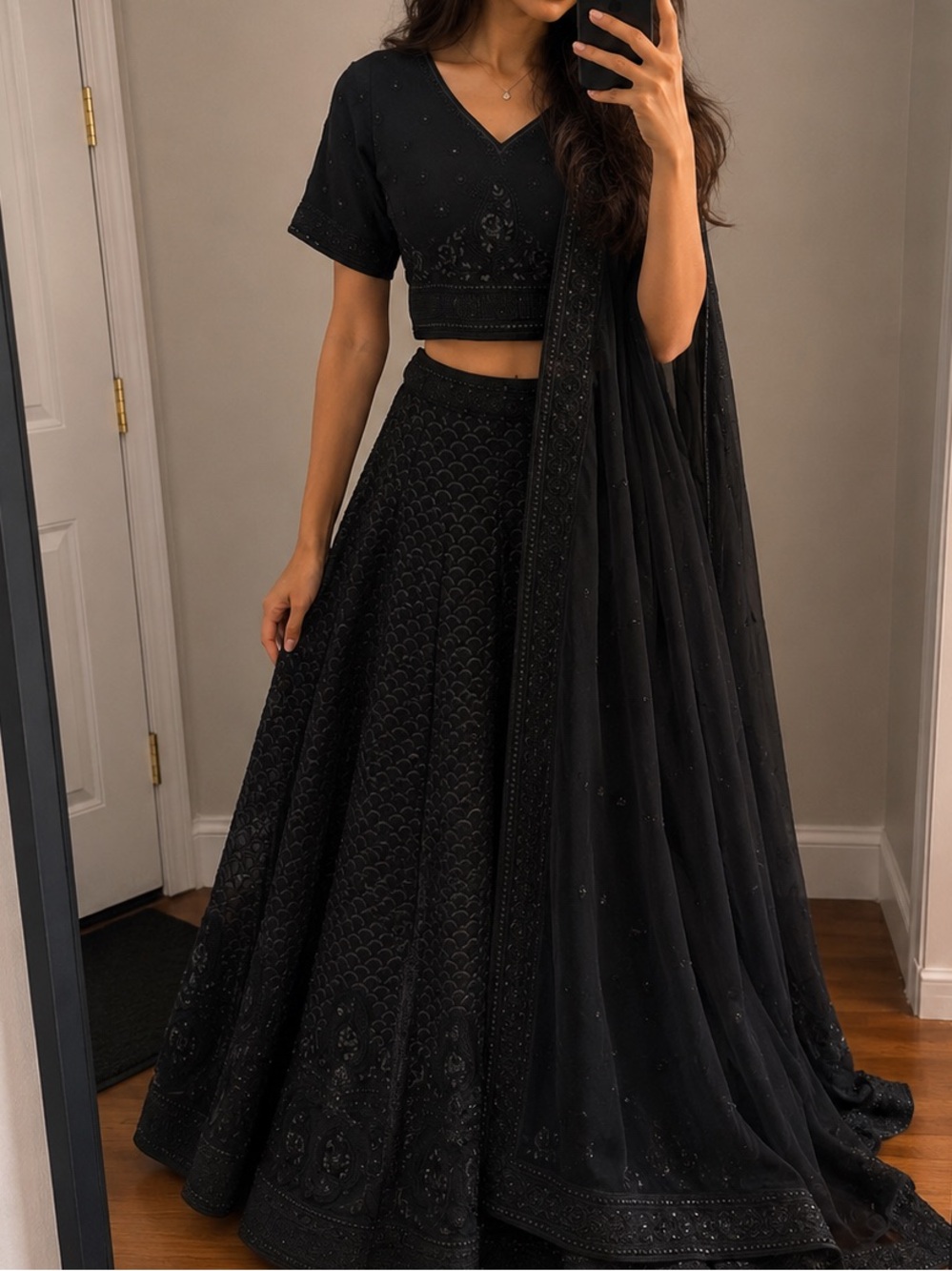 Black Embroidered Women Lehenga Set